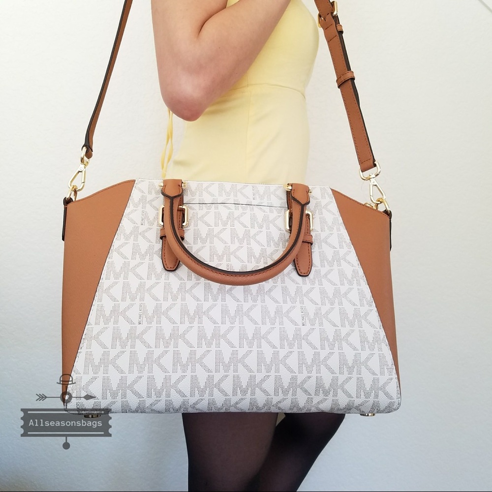 NWT Michael Kors Ciara large satchel vanilla acorn - Picture 6 of 8